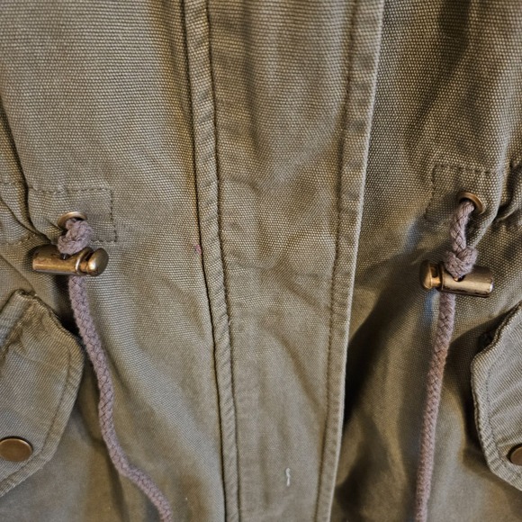 Maurices woman SZ L Long Military Green Vest Pockets Cinched Waist Grunge Cotton - Picture 4 of 7